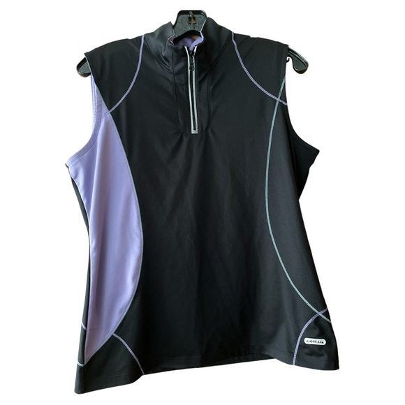 Annika Cutter & Buck Sleeveless Golf Polo Shirt 1/4 Zip Black Purple Size Large - Picture 7 of 7
